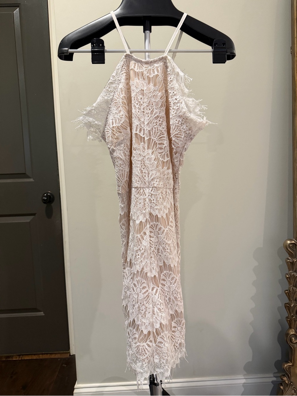 Cals Blush Lace Halter Midi Dress Fringe Detail Size Medium